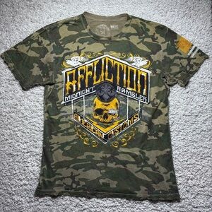 Affliction Shirt Mens Large Crewneck Tee Grunge Camo Lived In Distressed Street